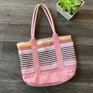 Aeropostale Aero Retro Boho Pink Striped Canvas Tote Bag